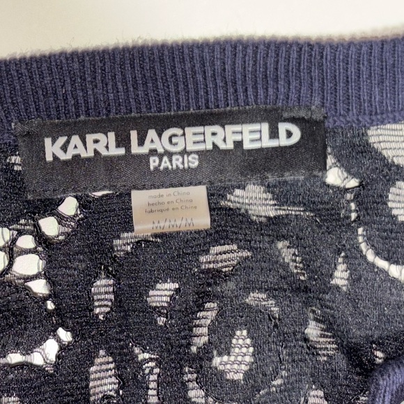 Karl Lagerfeld Women's Navy Cardigan with Lace Detail - Picture 3 of 4